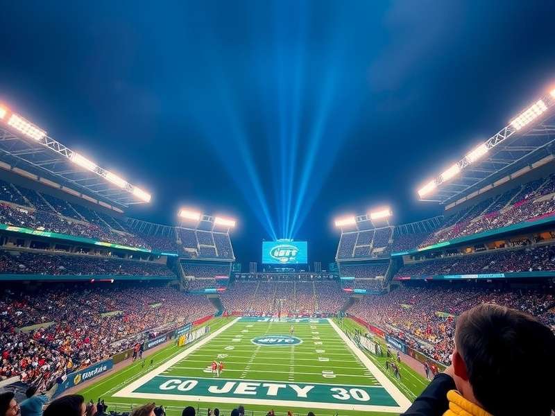 Interior of MetLife Stadium transformed for a massive concert with thousands of fans