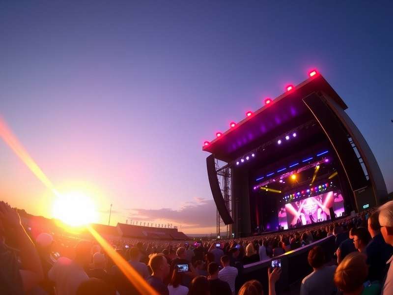 Vibrant concert crowd at MetLife Stadium under night lights