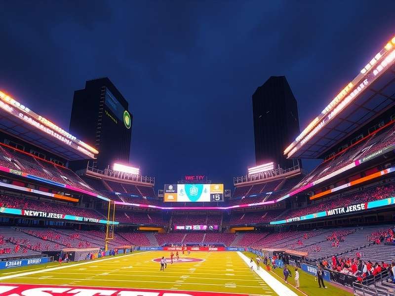 Aerial view of MetLife Stadium at night