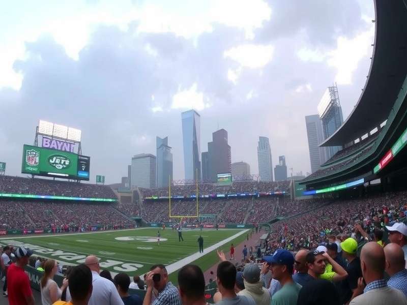 Aerial view of MetLife Stadium showing its iconic circular shape and green exterior
