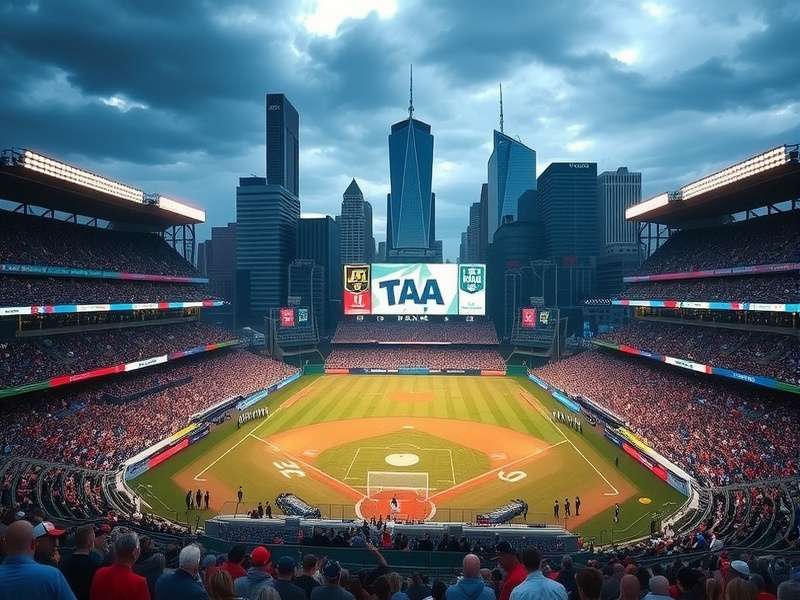 Aerial view of MetLife Stadium showing its oval design and parking lots