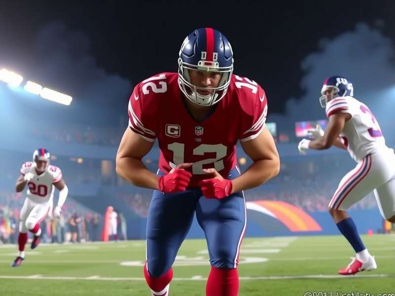 New York Giants team huddle on the field at MetLife Stadium