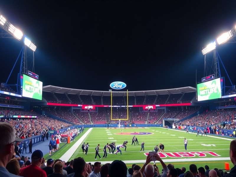 Fans cheering inside MetLife Stadium during a night game