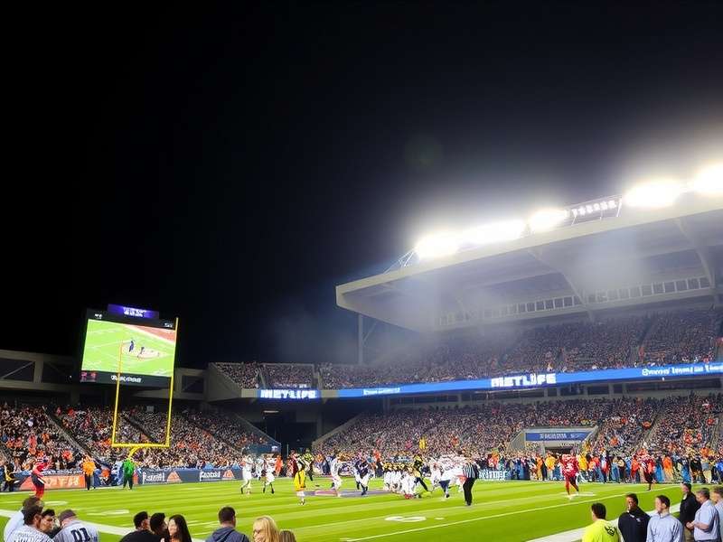 Aerial panoramic view of MetLife Stadium on a sunny game day