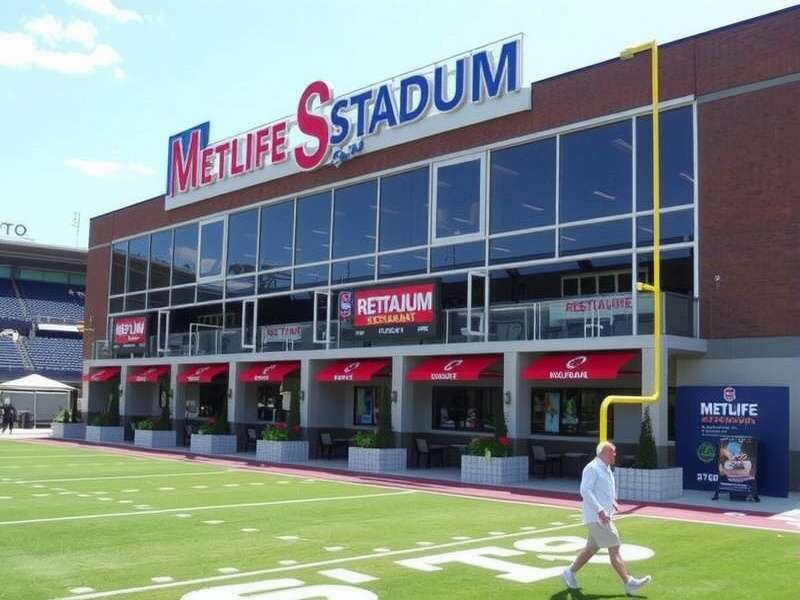 Busy food concourse at MetLife Stadium with fans ordering