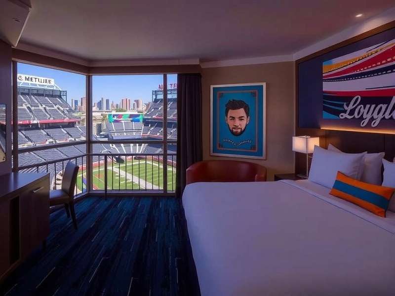 Panoramic view of modern hotels near MetLife Stadium in East Rutherford, New Jersey