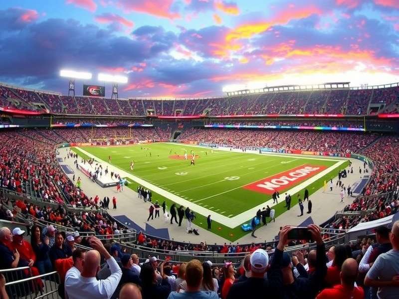 Vibrant tailgating scene in MetLife Stadium parking lot before a game