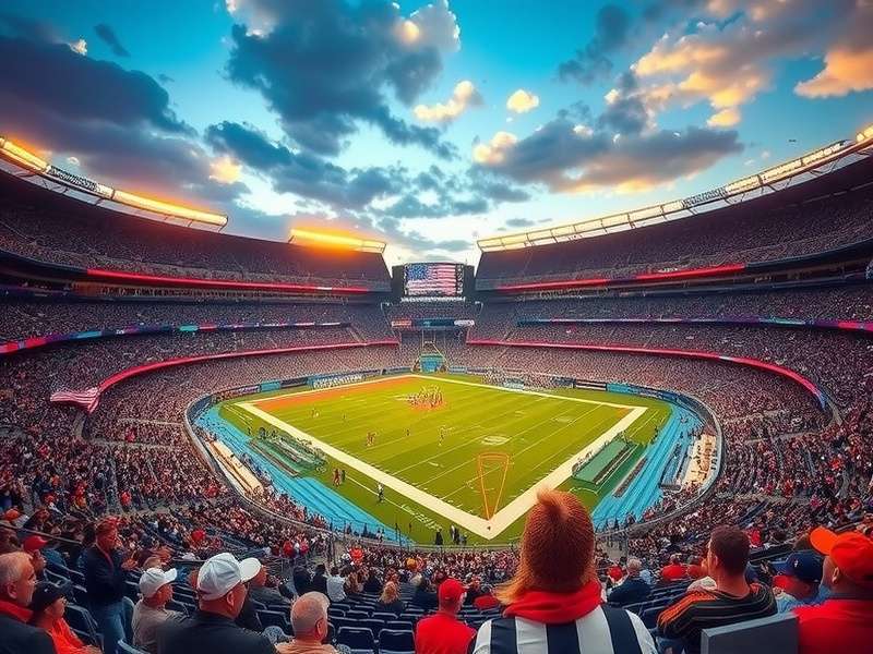 Manhattan skyline view from the outdoor plaza of MetLife Stadium