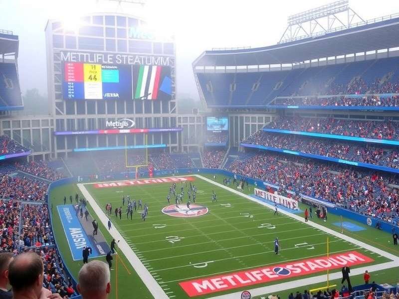 Panoramic view of MetLife Stadium under dramatic cloudy skies