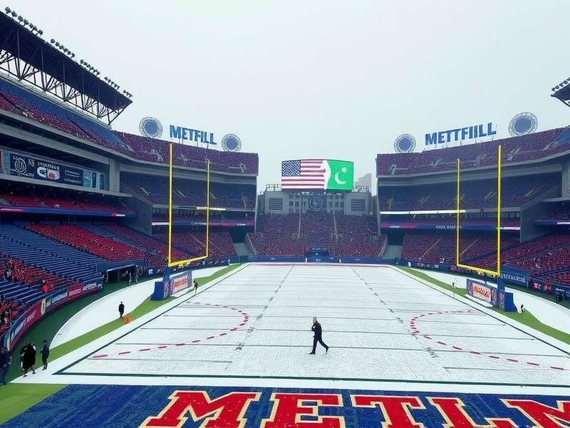Fans celebrating in rain ponchos at a MetLife Stadium event