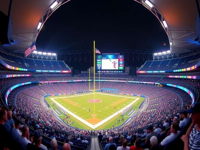 Aerial view of MetLife Stadium showing full parking lots and exterior