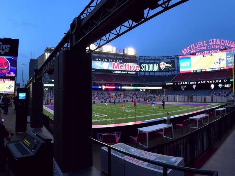 Vibrant bar scene near MetLife Stadium with fans cheering