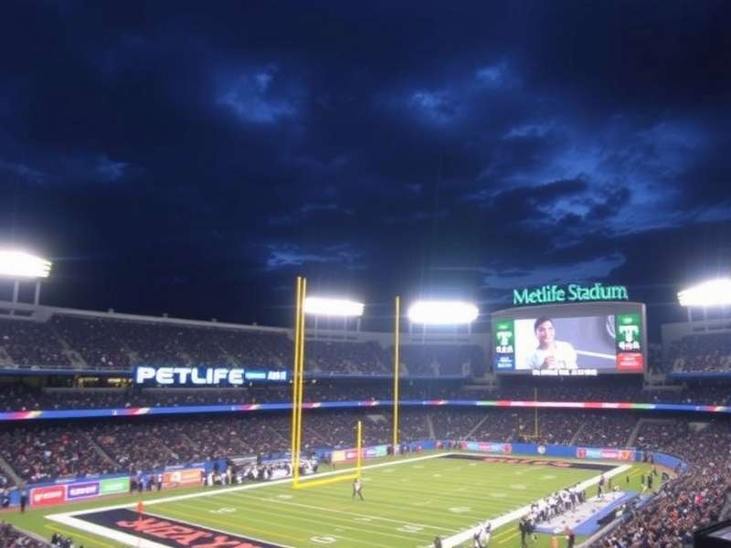 MetLife Stadium exterior on a game day with fans