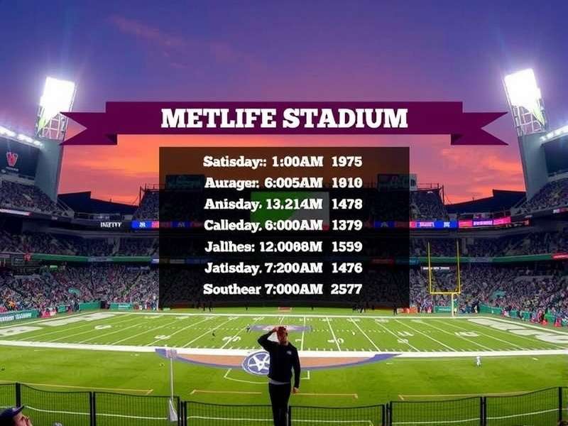 MetLife Stadium exterior on a game day with fans