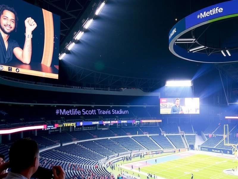 Travis Scott performing at MetLife Stadium with pyrotechnics