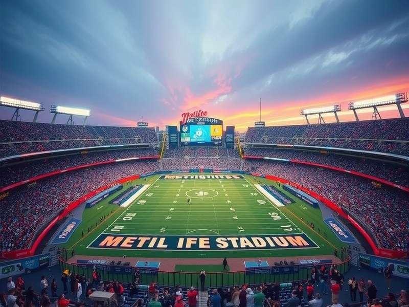 Aerial view of MetLife Stadium showing its location in the Meadowlands Complex