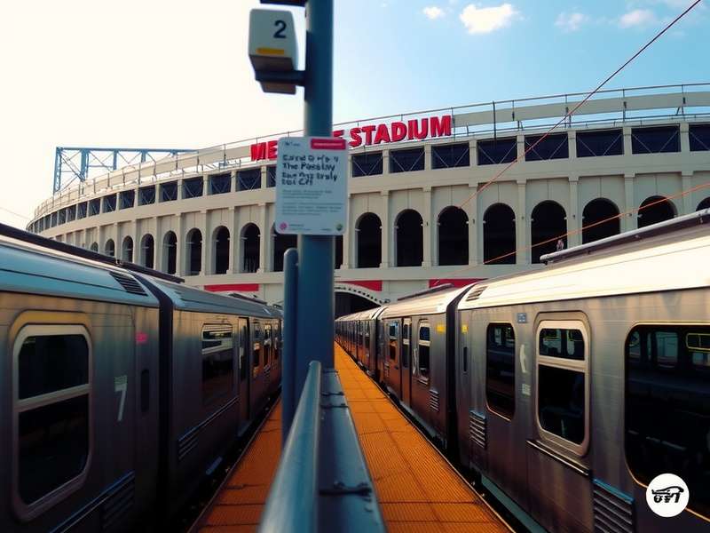 NJ Transit train approaching MetLife Stadium with the venue in the background