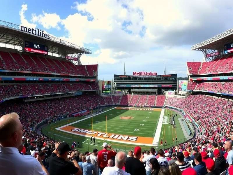 View from Section 232a Row 8 Seat 5 at MetLife Stadium showing the field and scoreboard