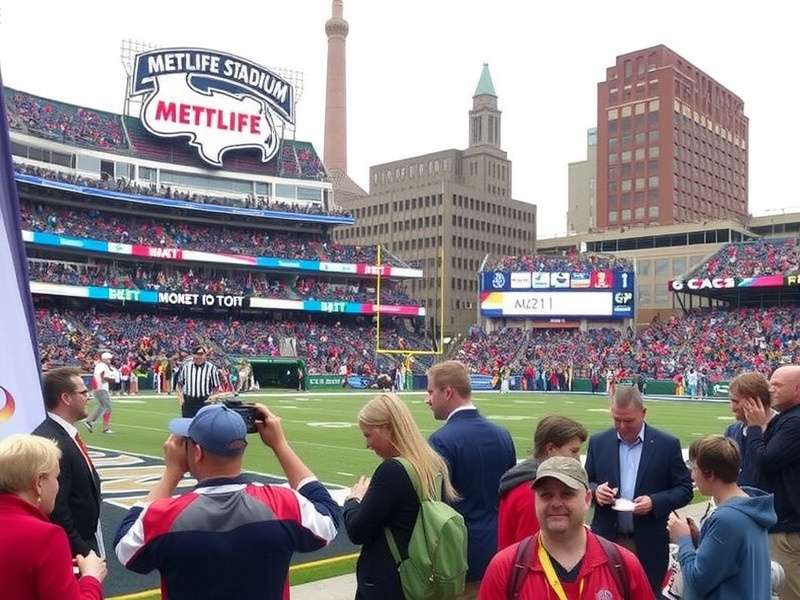 Vibrant food spread and fans tailgating outside MetLife Stadium