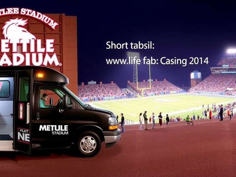 MetLife Stadium exterior with shuttle bus in foreground