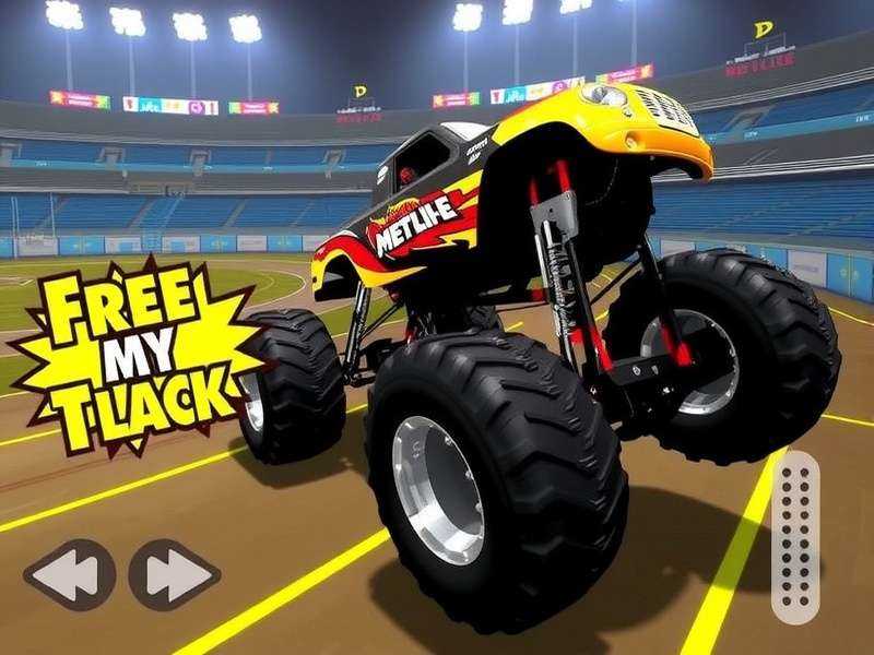 Monster Jam trucks performing freestyle jumps at MetLife Stadium under night lights