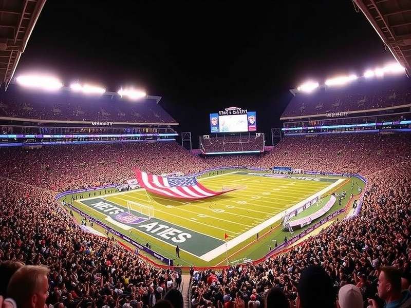 Shakira performing on stage at MetLife Stadium with a vibrant crowd