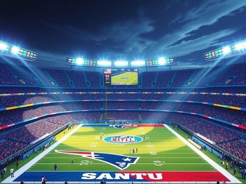 MetLife Stadium illuminated at night during Super Bowl week with fireworks and packed stands