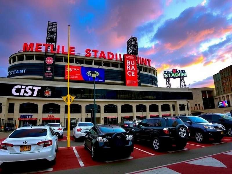 Aerial view of MetLife Stadium parking lots during a sold-out event