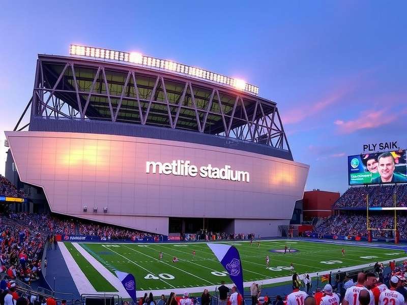 Hotels Near MetLife Stadium In NJ – Aerial view of the stadium and surrounding hotel district