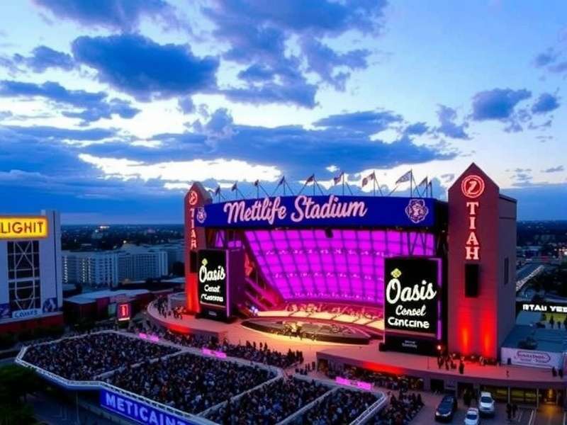 Oasis performing live at MetLife Stadium with crowd and stage lights