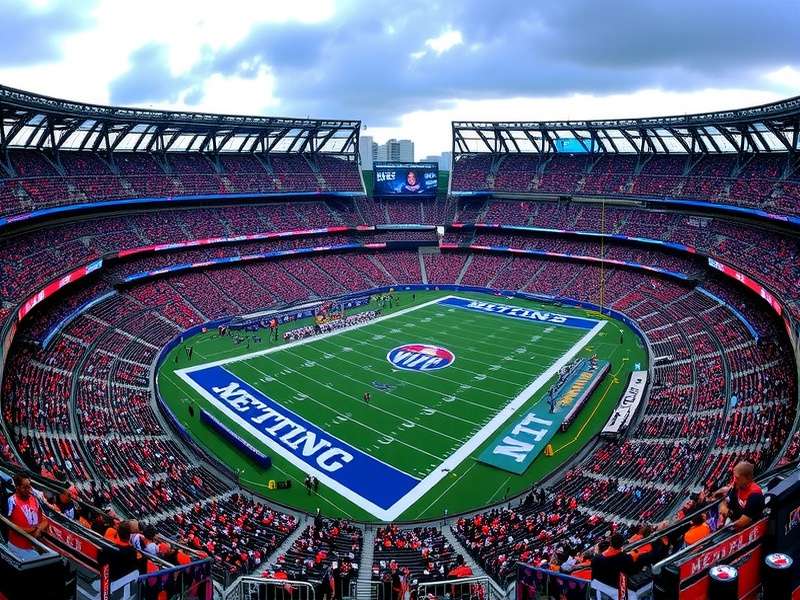 MetLife Stadium aerial view with full crowd on game day, East Rutherford NJ