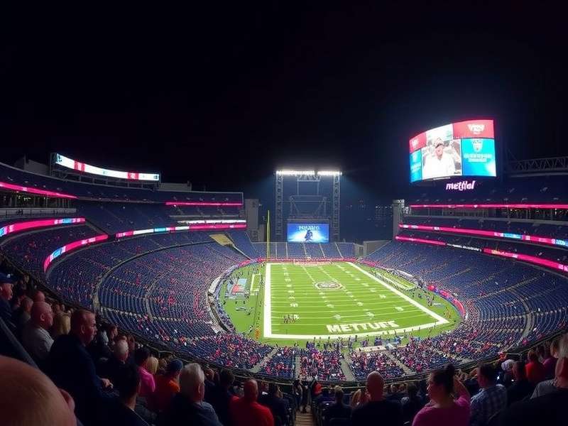 Panoramic view from MetLife Stadium Section 214 during a concert, showing the stage and crowd