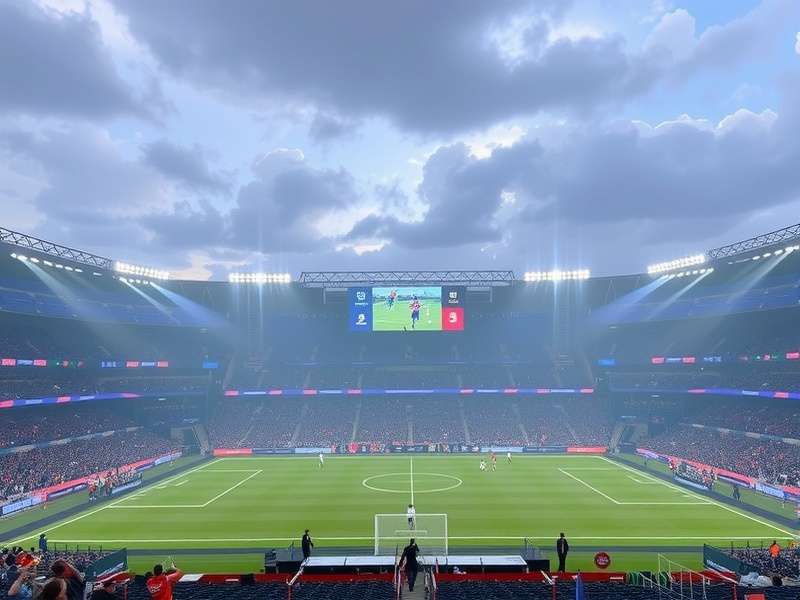MetLife Stadium illuminated at night with soccer pitch ready for a big match