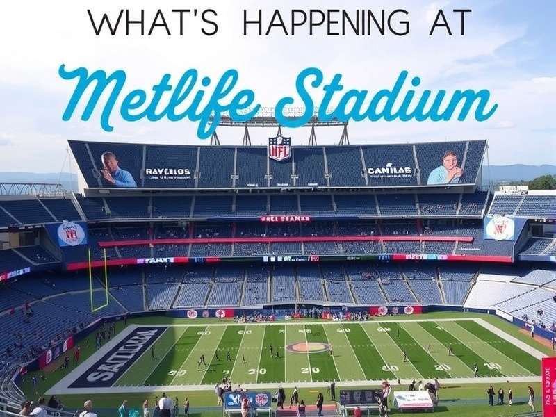 MetLife Stadium aerial view with full crowd and field illuminated at dusk