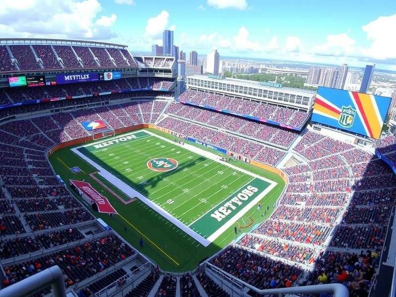 MetLife Stadium aerial view with job opportunities banner